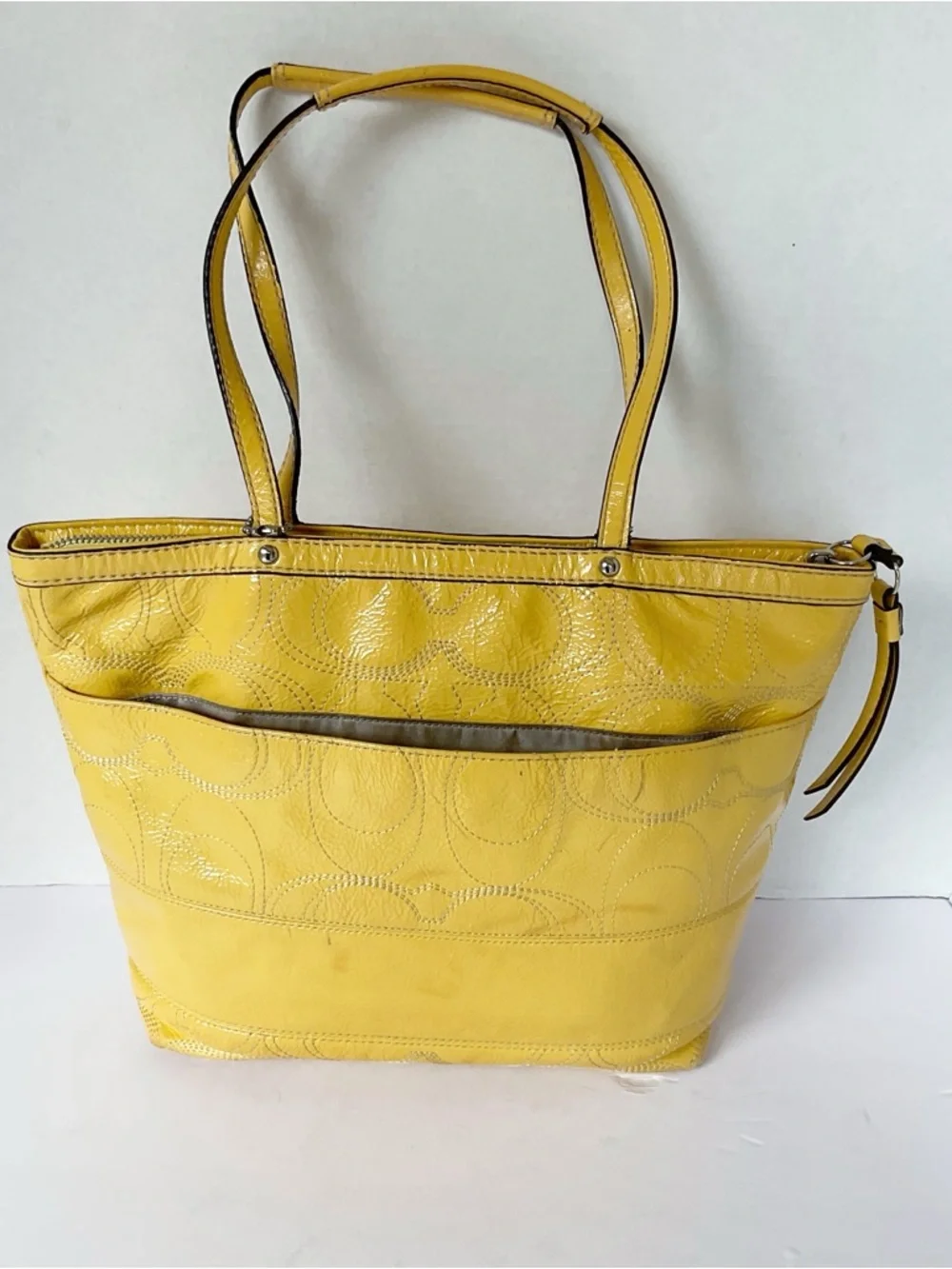 Coach 2012 Signature Patent Leather Tote in Canary Yellow (Flaws) - Picture 3 of 15